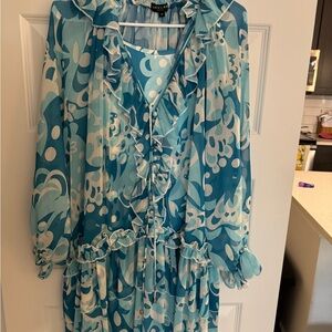 Beulah long sleeve billowy beautiful print dress with ruffle hem-can be belted
